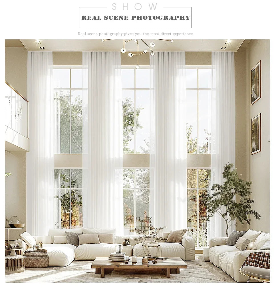 Custom Size White Sheer Curtains For Living Room Window Transparent Tulle Curtain Wedding Drapes Home Decor