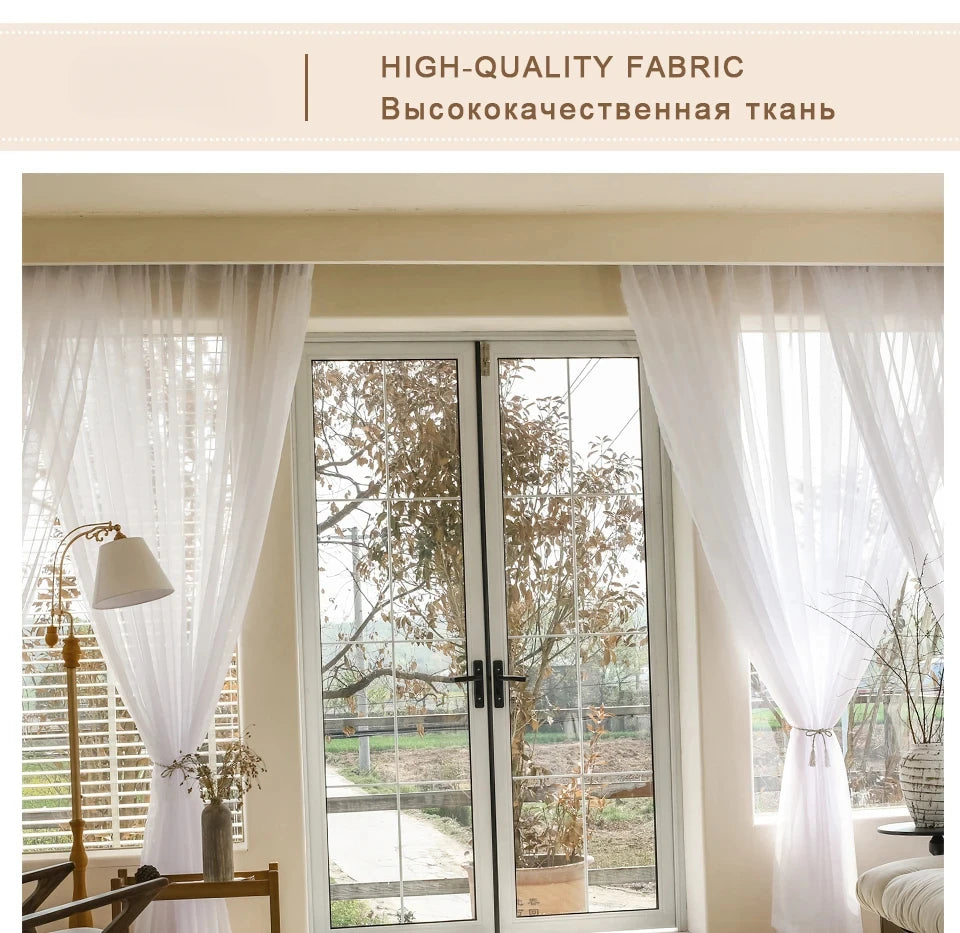 Custom Size White Sheer Curtains For Living Room Window Transparent Tulle Curtain Wedding Drapes Home Decor