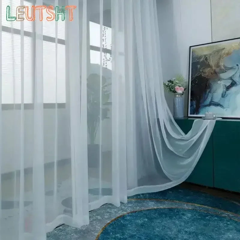 Custom Size White Sheer Curtains For Living Room Window Transparent Tulle Curtain Wedding Drapes Home Decor